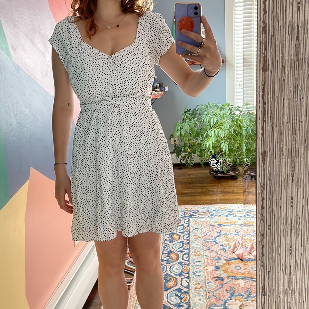 Abercrombie and fitch white A-line dress with black polka dots